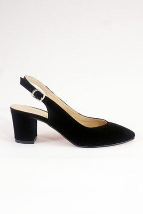 Siyah Süet Kadın Yazlık Topuklu Ayakkabı PLN-81565796350005-PLN