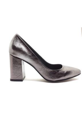 Kalın Topuk Çelik Renk Kadın Stiletto Ayakkabı C101