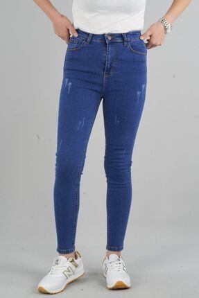 Herdem 4345 Kadın Lacivert Tırnaklı Taşlamalı Yüksek Bel Skinny Jeans HERDEM 4345