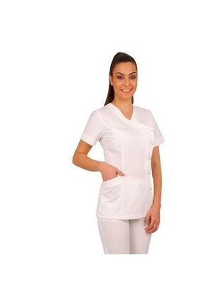 Dr Hemşire Beyaz Kadın Üst Nervürlü Model Açık Alpaka Uniforma EM-1003-1