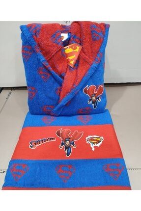 Superman Blue Free Bornoz Seti 5-6 Yaş 2 Parça Super56