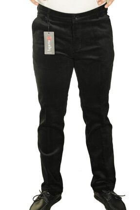 Erkek Siyah Kışlık Kadife 8 Fitil Yan Cep Klasik Kesim Pantolon fgt6000