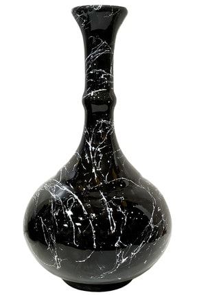 Çini Gözyaşı Vazo-Siyah-Mermer Desenli El Yapımı- Kütahya Çinisi 30 cm siyah 30 cm gözyaşı