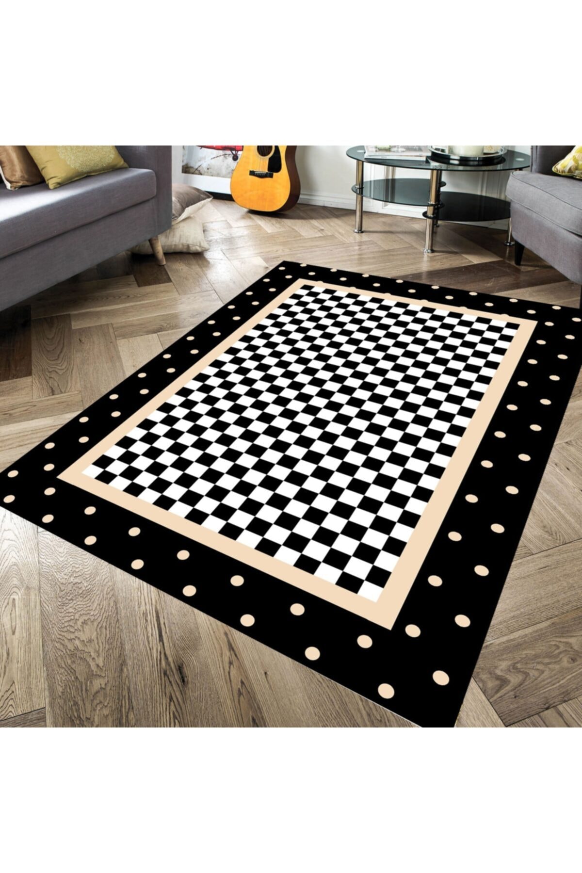 pretaporter siyah beyaz dama desenli hali fiyati yorumlari trendyol