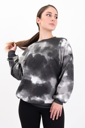 Kadın - Batik Desen Gri Renk Uzun Kollu Sweatshirt 0KAW1401876DW