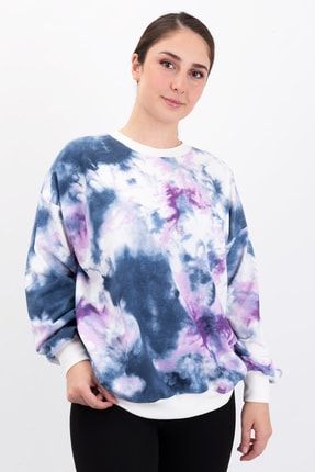 Kadın - Batik Desen Lila Renk Uzun Kollu Sweatshirt 0KAW1401876DW