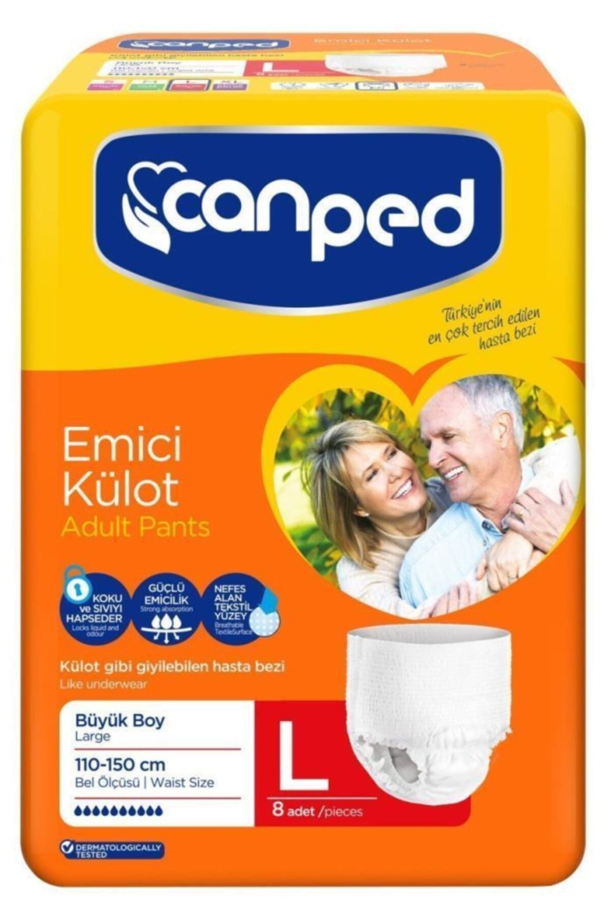 Canped Emici Külot Yetişkin Hasta Alt Bezi Büyük Boy (L) | 8 Adet