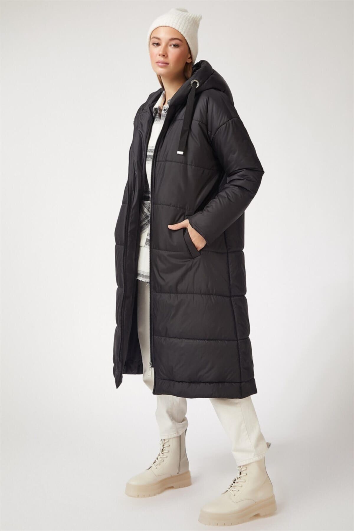 ModaPlaza Women s Hooded Long Black Puffer Coat