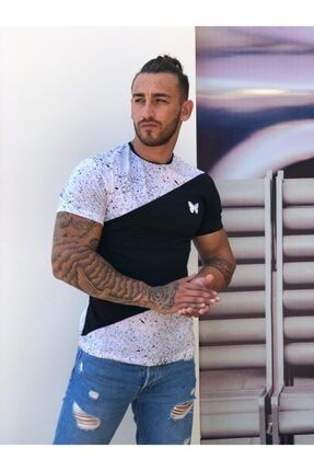 Parçalı Boyalı T Shirt Beyaz-siyah GOOEY180002-035