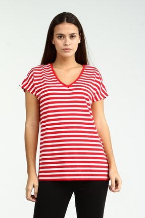 Kırmızı Kadın Sıyah Spor Regular Kısa Kol T-shirt UCB142498A17 - RPT