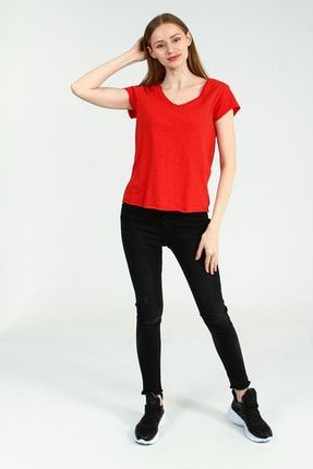 Kırmızı Kadın Sıyah Spor Regular Kısa Kol T-shirt UCB142885A17 - RPT