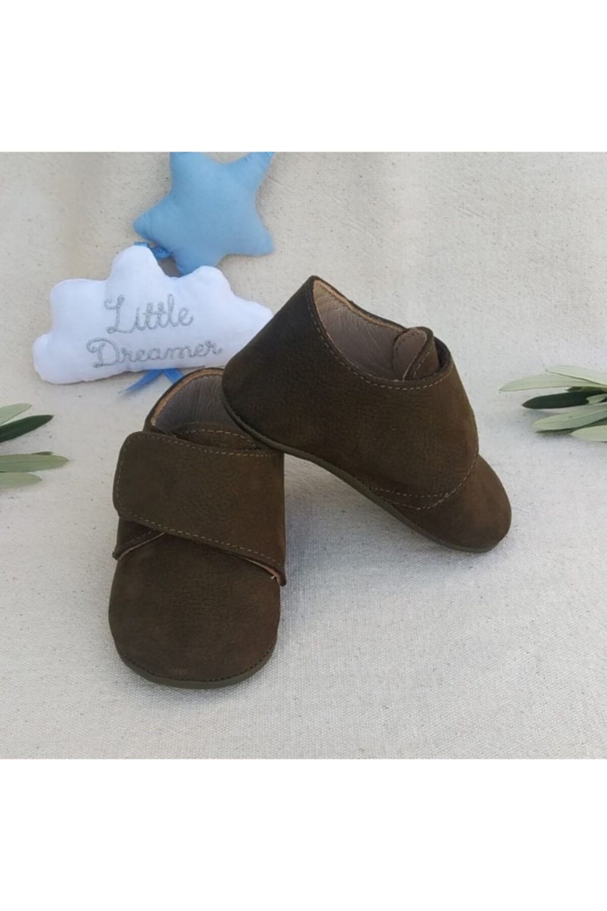 Bee Organic Cotton Rustik Yeşil Italyan Kesim Cırtcıtlı Süet Hakiki Deri Ilk Adım Ayakkabısı