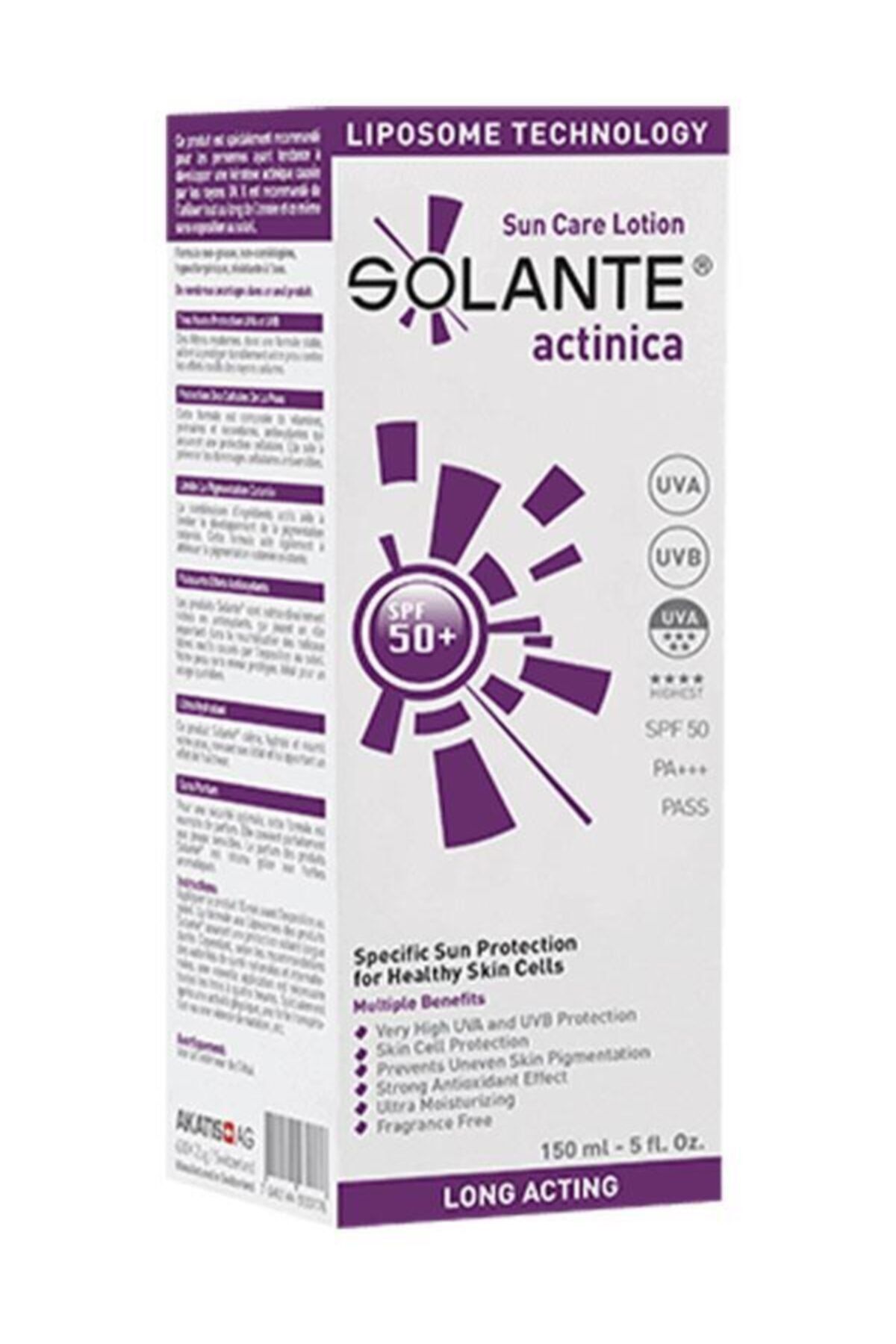 کرم ضد آفتاب Actinica Spf50+ اکتینیکا مخصوص پوست های خیلی حساس ۱۵۰میل سولانته Solante
