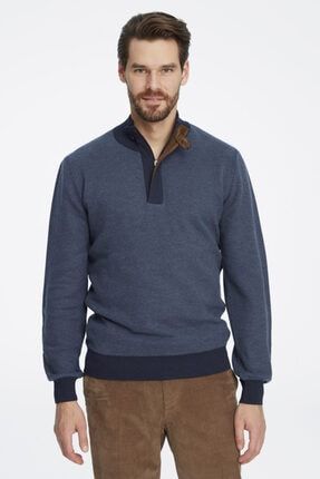 Edmonton Erkek Indigo Kısa Fermuarlı Sweatshirt Custom Fit SMLE2022020