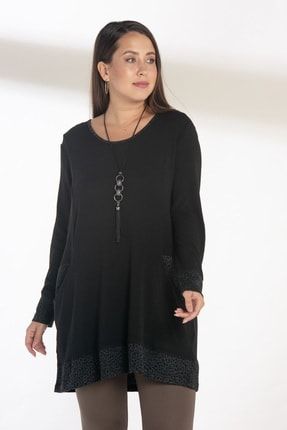 Kadın Siyah Cep Ve Kol Leopar Desenli Aksesuar Detaylı Bluz 6811