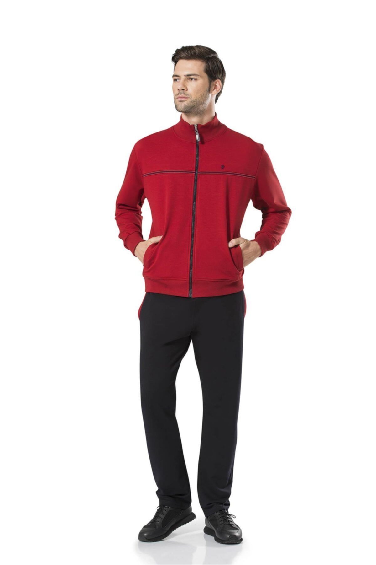 ست پیژامه قرمز مردانه لباس ورزشی Claret Red 7050 Pierre Cardin