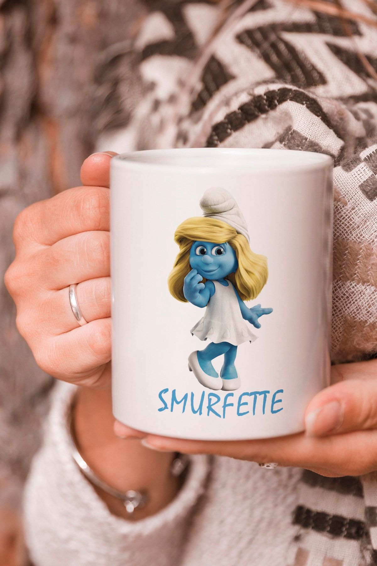 smurfette logo baskili kupa bardak