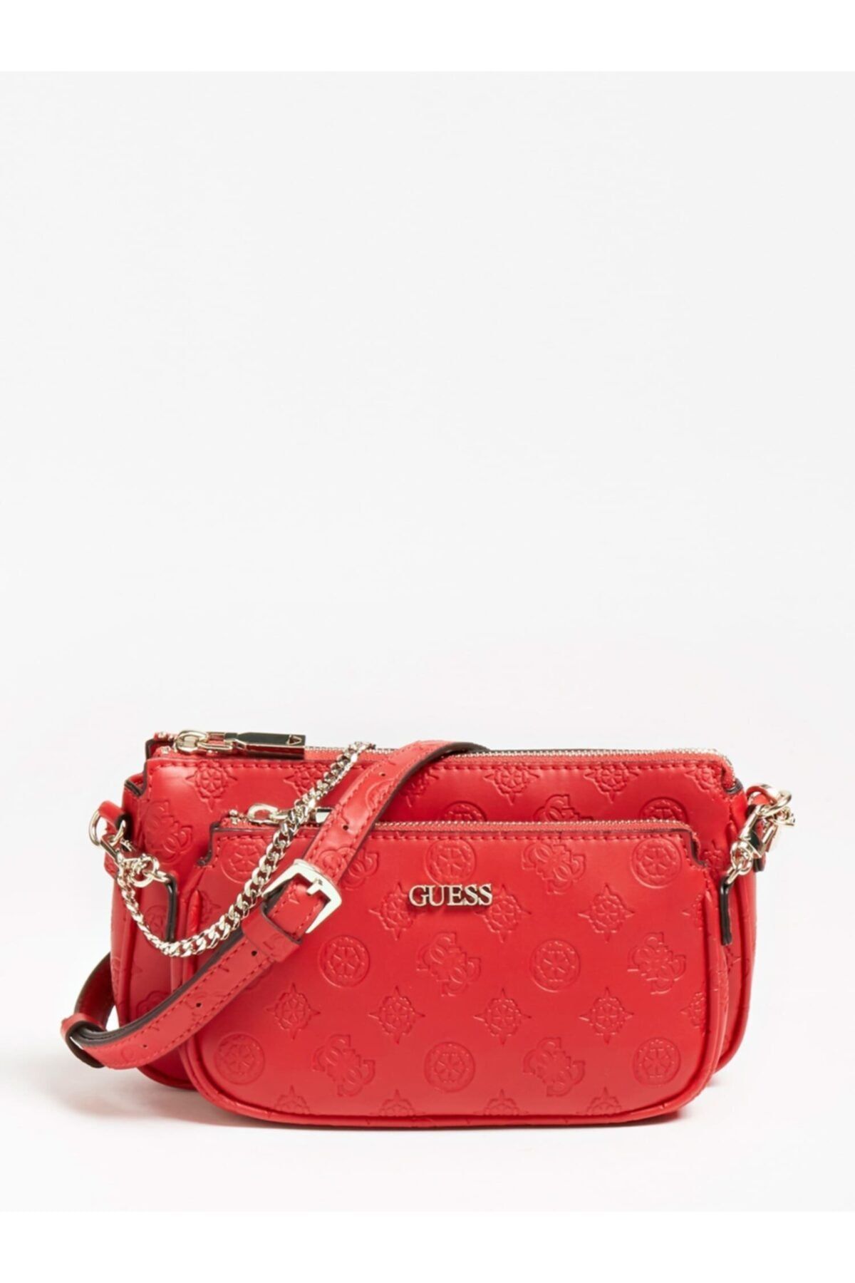 کیف گس کوچک زنانه قرمز با برند حک شده لوگو Guess