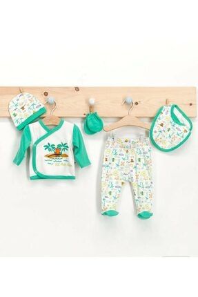U.s. Polo Assn Kids Lisanslı Palm Krem Nil Yeşili Erkek Bebek 5'li Hastane Çıkış Seti USB247-V1