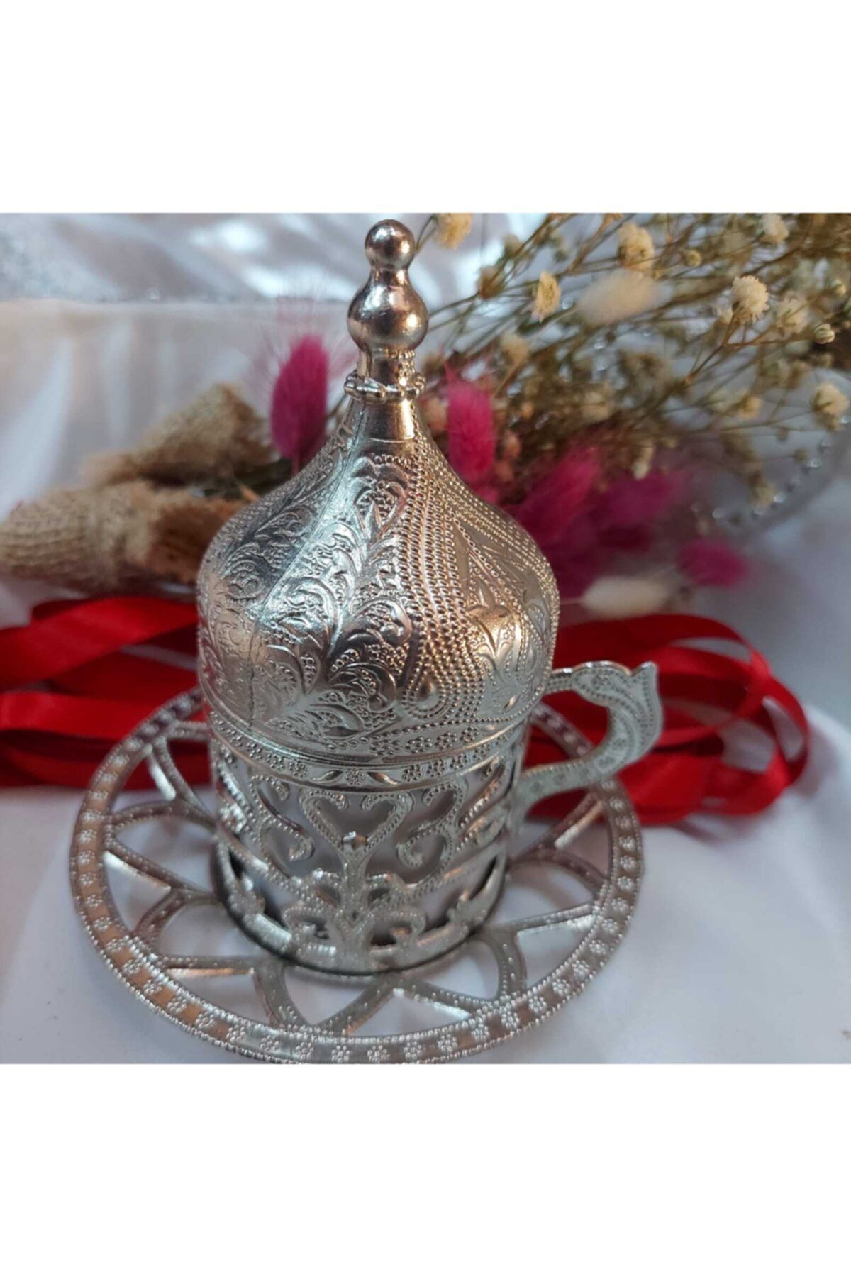 Aker Hediyelik-Groom Cup 2 Pieces Silver Gray Special Motif Cup with Base Promise Engagement Coffee Cup with Special Lid 2