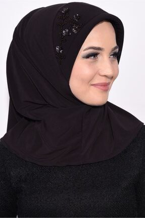 Geçirmeli Pratik Pullu Hijab Acı Kahve 109-07