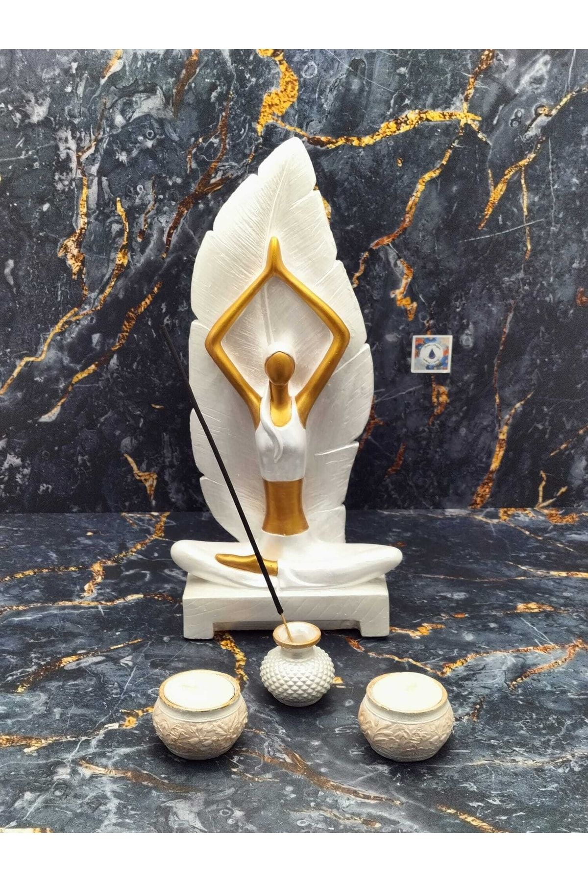 Yoga Yapan Kız Tütsülük Ve Mumluk Sedefli Beyaz&altın Set 2