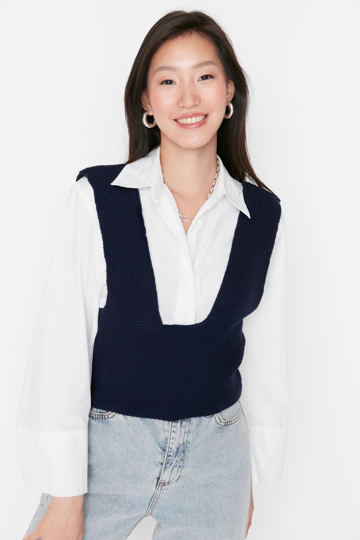 Trendyol Collection Strickweste Dunkelblau Regular Fit