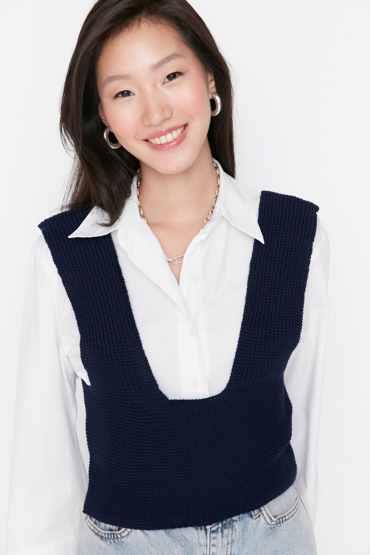 Trendyol Collection Strickweste Dunkelblau Regular Fit