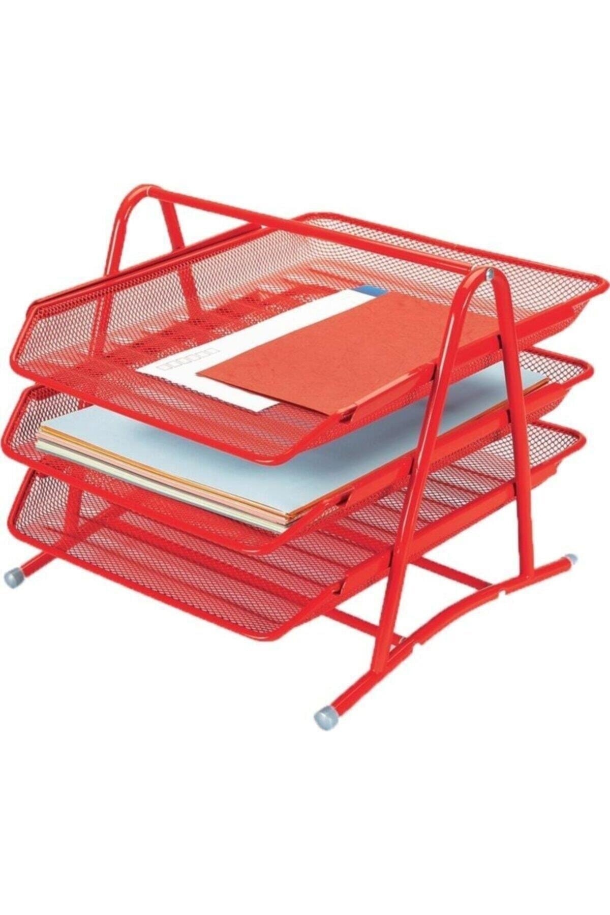 Gıpta Evrak Rafı Metal Perforeli 3 Lü Kırmızı Hareketli Evrak Rafı