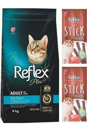Reflex Plus Kısırlaştırılmış Somonlu Kedi Maması 8 Kg+reflex Somonlu Ödül Maması 3x5 Gram 868686