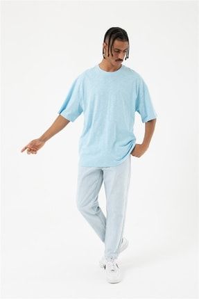 Oversize Flamlı Basic T-shirt Bebe Mavi M1508
