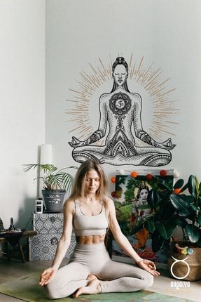 Bohem Ve Modern Stil, Dekoratif Yoga, Meditasyon, Ev Dekorasyonu Şeffaf Duvar Sticker, Model 2 WS042