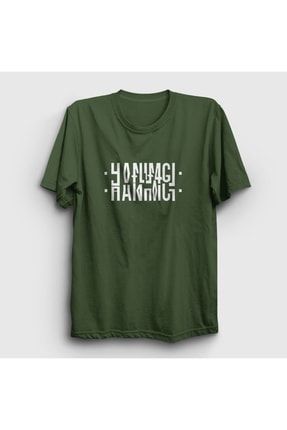 Unisex Haki Hanımcı Katlamalı Gizli Yazılı T-shirt 342952tt