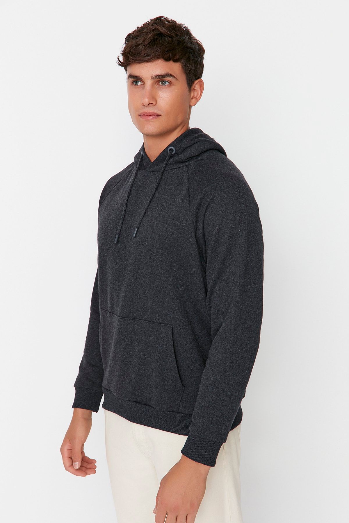 Trendyol Collection-Anthracite Regular/Normal Cut Hooded Fleece/Keep Warm Sweatshirt Tmnaw23Sw00194 4