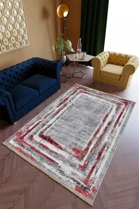 Salon Halısı Modern Spor Bordo Kaydırmaz Kesme Yıkanabilir Ince Halı Tüysüz Kilim DKU141