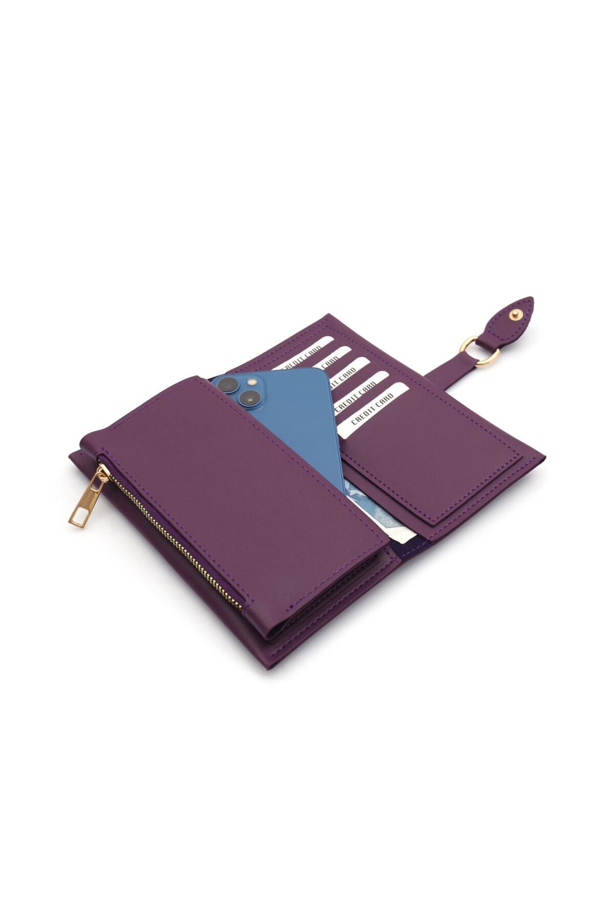 Womancraft  Yumuşak Derili Tokalı Ve Çok Bölmeli Mor Kadın Cüzdan - Görsel 4