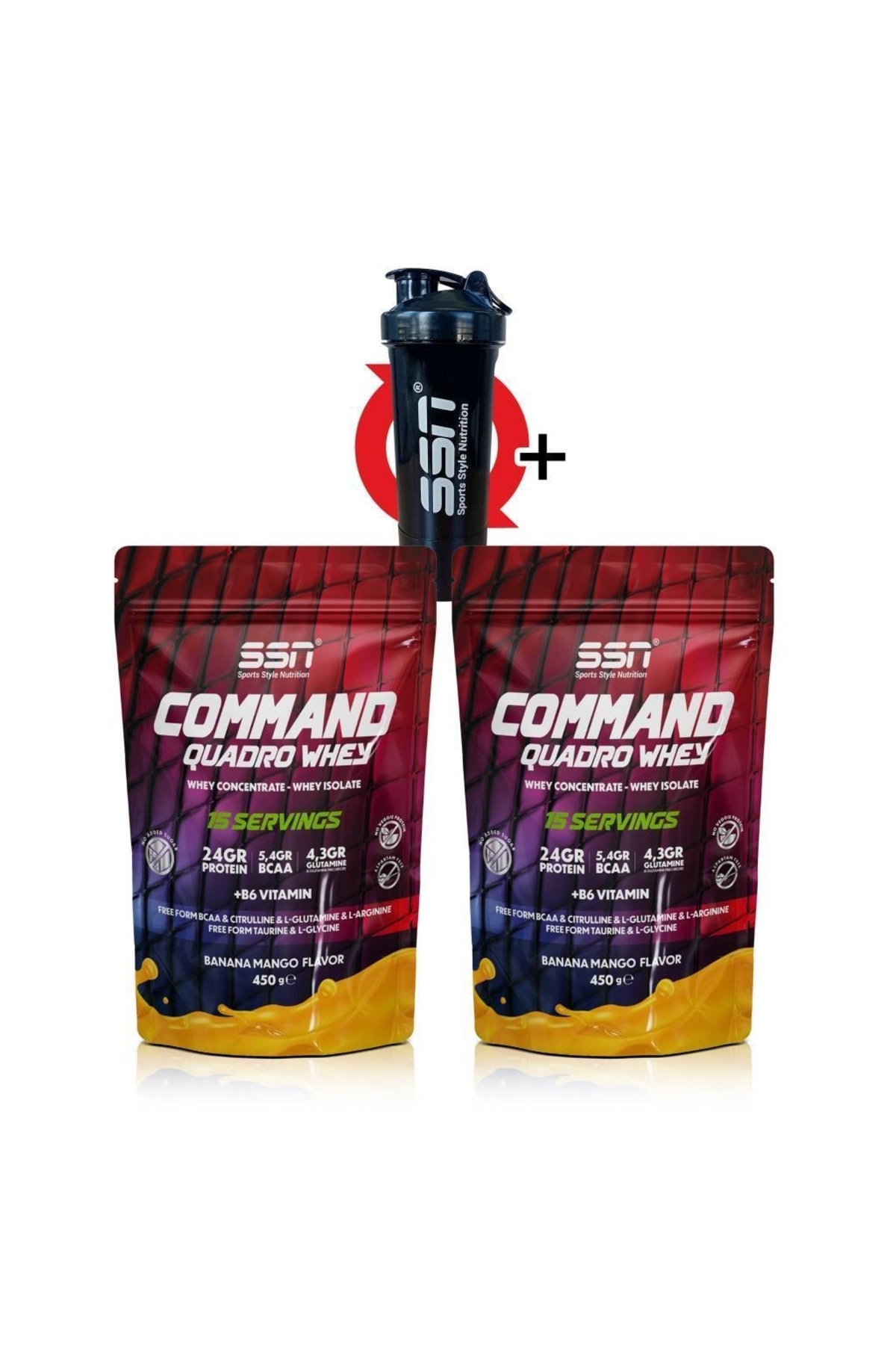 SSN Sports Style Nutrition Ssn Command Quadro Whey Protein Tozu 900gr 30 Şase Muz Mangolu (15*2 Doypacks)