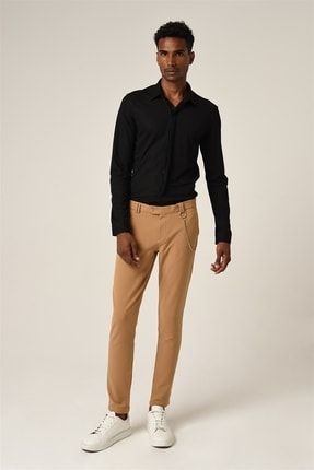 Siyah Erkek Gizli Düğme Uzun Kollu Slim Fit Triko Gömlek A20Y1549