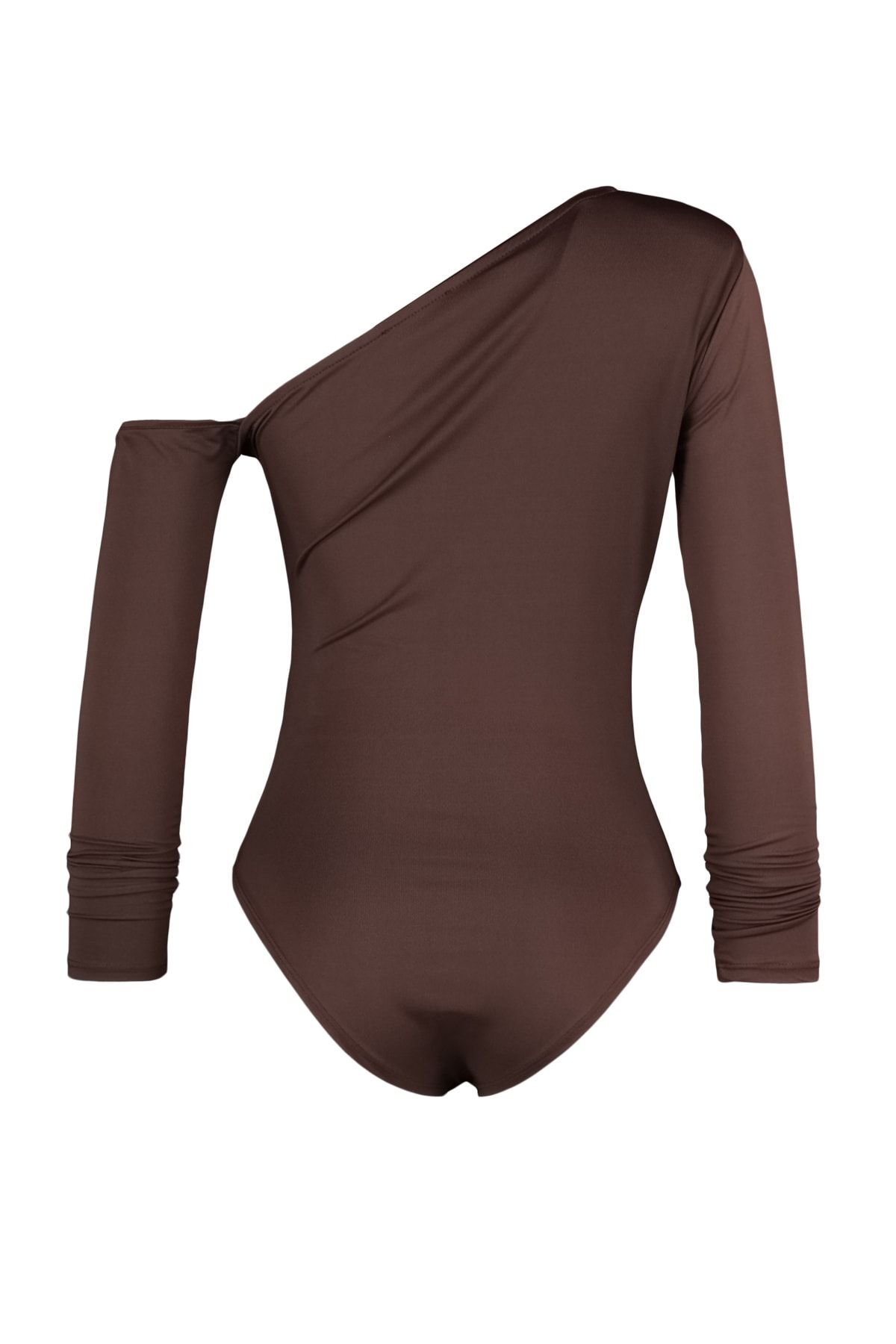 Trendyol Collection-Brauner, asymmetrischer Kragen, langärmeliger Stretch-Strickbody mit Druckknöpfen TWOAW22BD0080 8