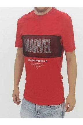 Marvel Kırmızı Fileli Baskılı Slim Fit Erkek Tshirt 5345234523452354