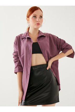 Kadın Koyu Lila Oversize Uzun Basic Gömlek ybgd01
