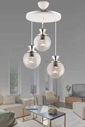 Genel Markalar Dilara 3 Lü Tepsi Beyaza Krom Glop Camlı Lüks Modern Avize