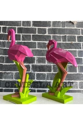 2'li Kübik Flamingo Heykeli Set, Dekoratif Obje, Bahçe Süsü cmrlartflm
