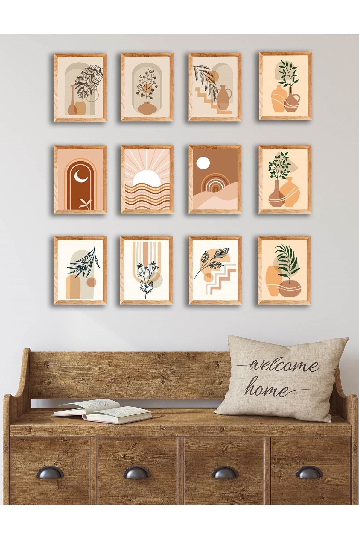 OneMina 12 Parça Çerçeve Görünümlü Boho Mdf Tablo Seti Set421 UX8670