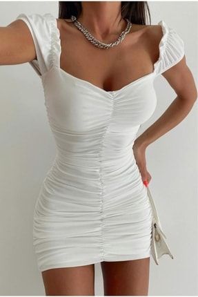 Beyaz Drapeli Sandy Elbise Aassff007