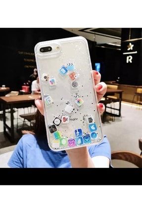 Iphone 7plus / 8 Plus Kılıf Sulu Simli Sosyal Medya Logolu Telefon Kılıfı sosyalmedya