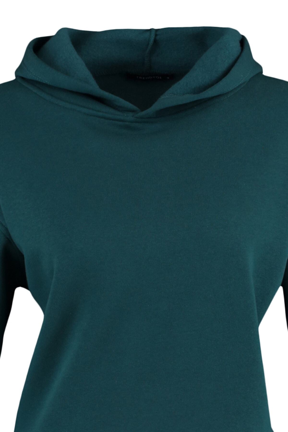 Trendyol Collection-Petrol Regular/Normal Fit Basic, cu glugă, fleece gros, tricotat în interior TWOAW23SW00004 8