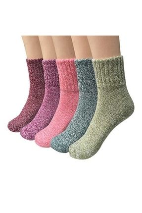 Termal Havlu Bayan Muline Soft Lastik Pamuklu Yarım Soket Çorap 5 Çift JSCK0125