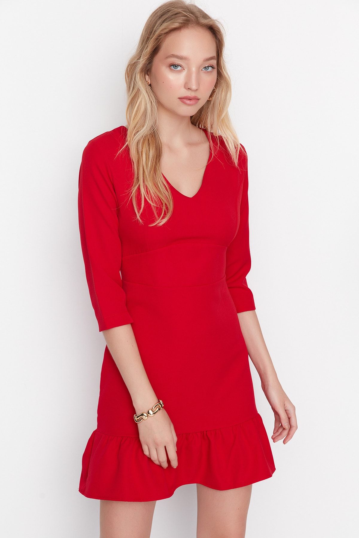 Trendyol Collection Red V Neck Woven Dress TWOAW23EL00380 Trendyol