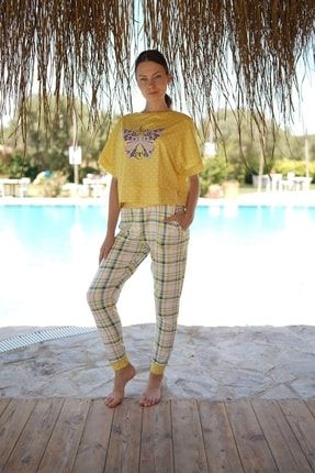 Sarı Kadın Kısa Kol Pijama Takımı OBJE 2018